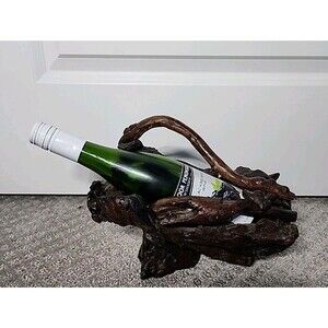 Wood Wine Bottle Stand Holder Dark Finish Unique Decor Storage Rustic Driftwood